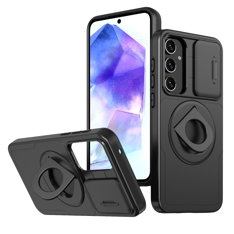 

For Samsung Galaxy A55 5G Camshield MagSafe Ring Holder Armor Phone Case(Black)