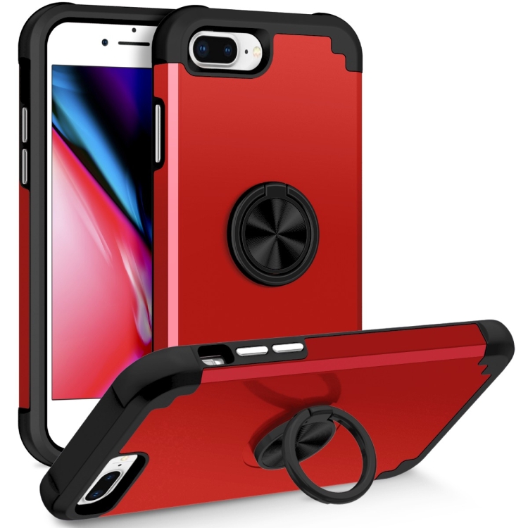 

For iPhone 8 Plus / 7 Plus L2 Rotating Ring Holder Magnetic Phone Case(Red)