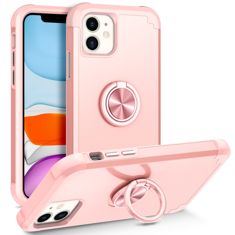 

For iPhone 11 L2 Rotating Ring Holder Magnetic Phone Case(Rose Gold)
