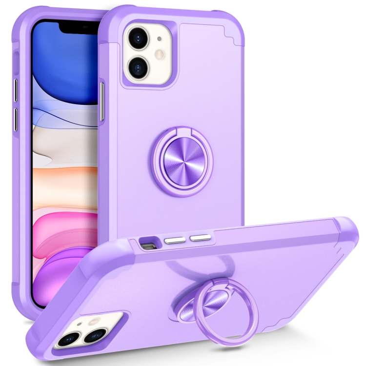 

For iPhone 11 L2 Rotating Ring Holder Magnetic Phone Case(Light Purple)