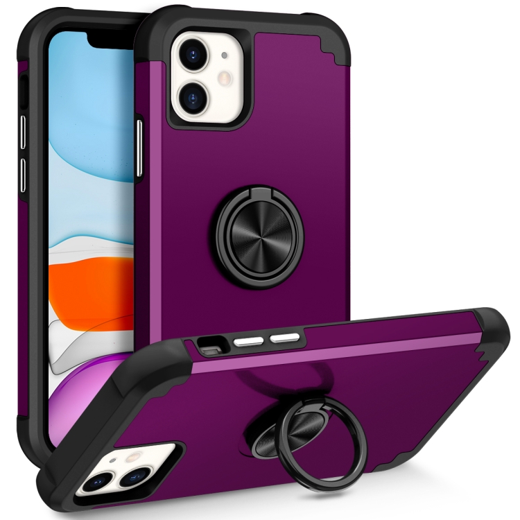 

For iPhone 11 L2 Rotating Ring Holder Magnetic Phone Case(Dark Purple)