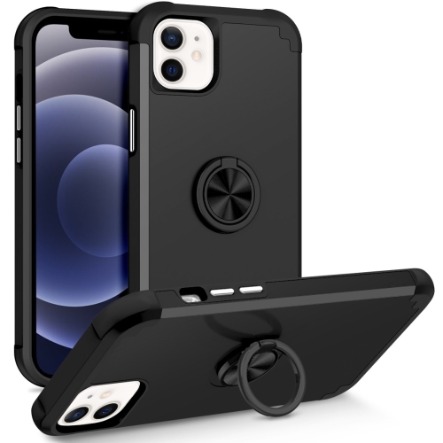 

For iPhone 12 / 12 Pro L2 Rotating Ring Holder Magnetic Phone Case(Black)