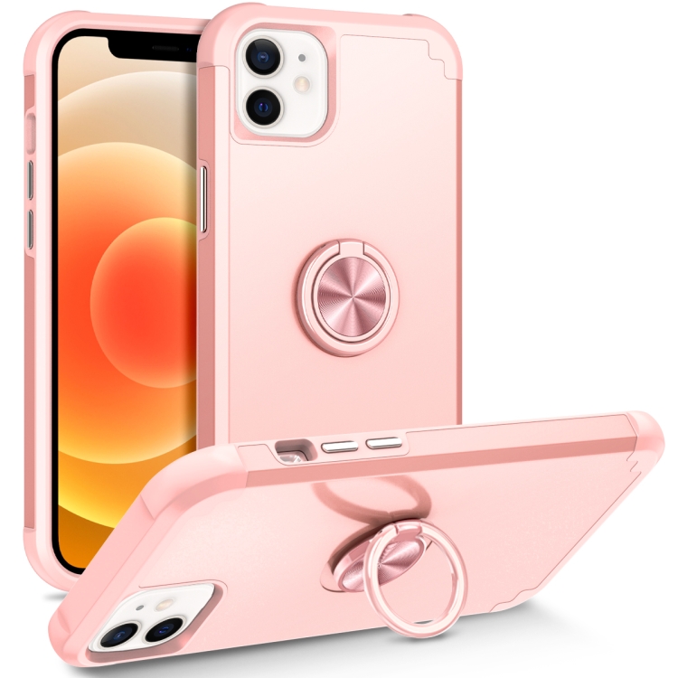 

For iPhone 12 / 12 Pro L2 Rotating Ring Holder Magnetic Phone Case(Rose Gold)