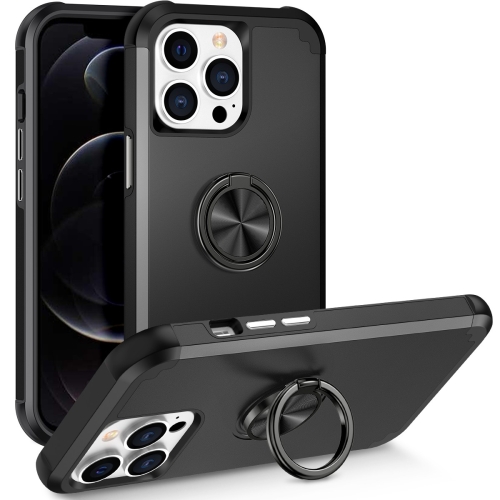 

For iPhone 12 Pro Max L2 Rotating Ring Holder Magnetic Phone Case(Black)