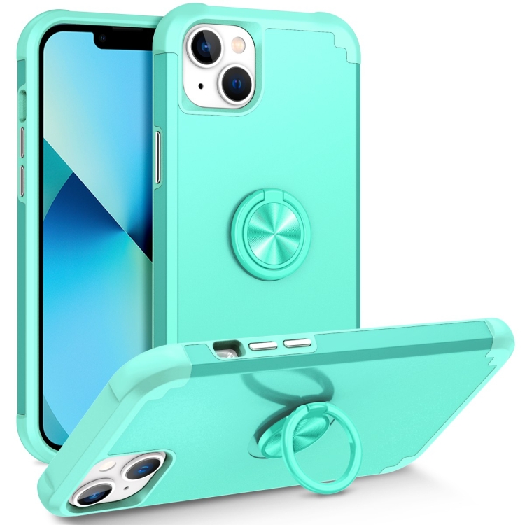 

For iPhone 13 L2 Rotating Ring Holder Magnetic Phone Case(Mint Green)