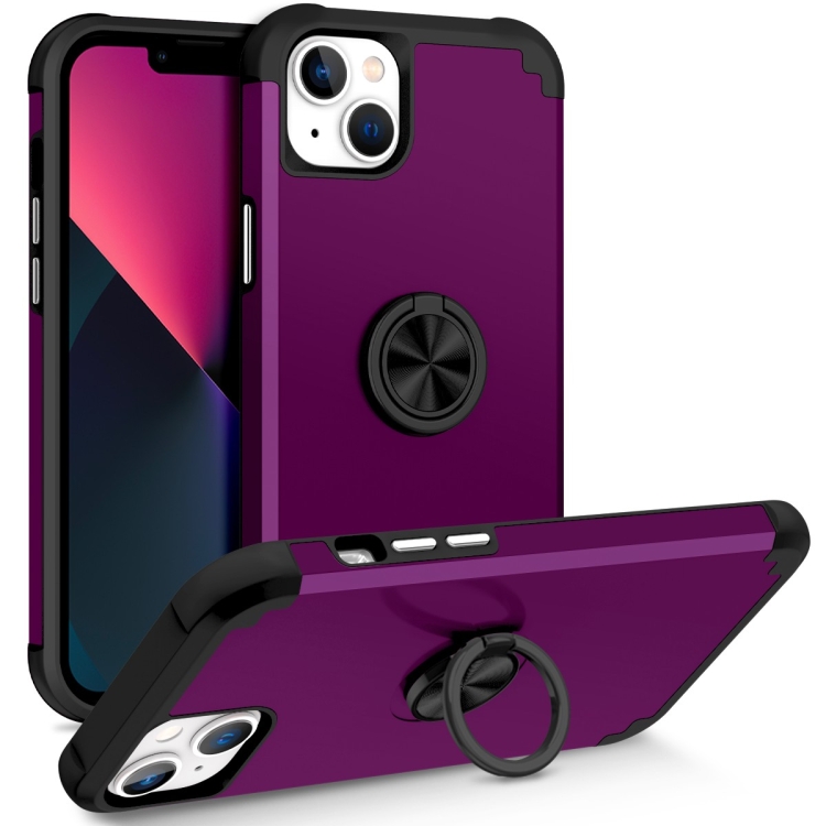 

For iPhone 13 L2 Rotating Ring Holder Magnetic Phone Case(Dark Purple)