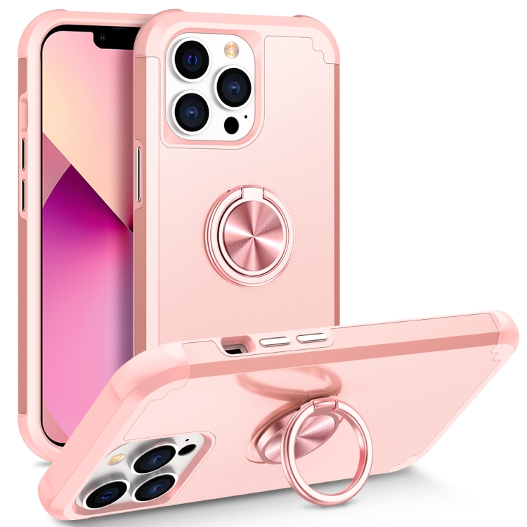 

For iPhone 13 Pro L2 Rotating Ring Holder Magnetic Phone Case(Rose Gold)