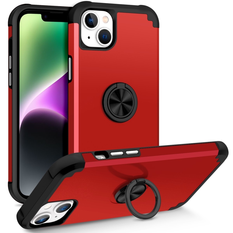 

For iPhone 14 Plus L2 Rotating Ring Holder Magnetic Phone Case(Red)