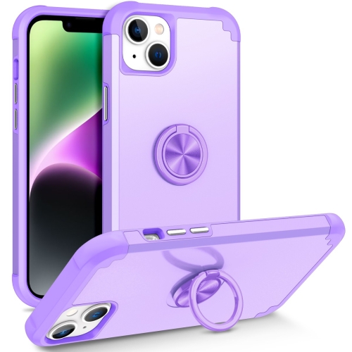

For iPhone 14 Plus L2 Rotating Ring Holder Magnetic Phone Case(Light Purple)