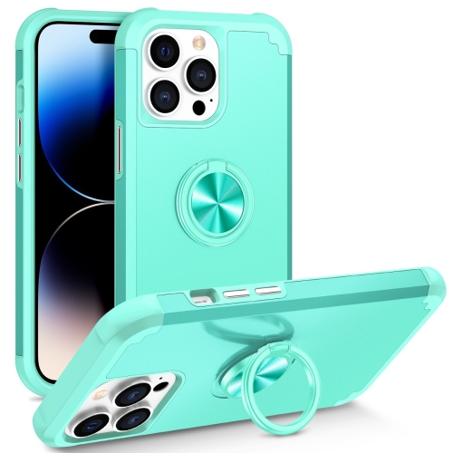 

For iPhone 14 Pro L2 Rotating Ring Holder Magnetic Phone Case(Mint Green)