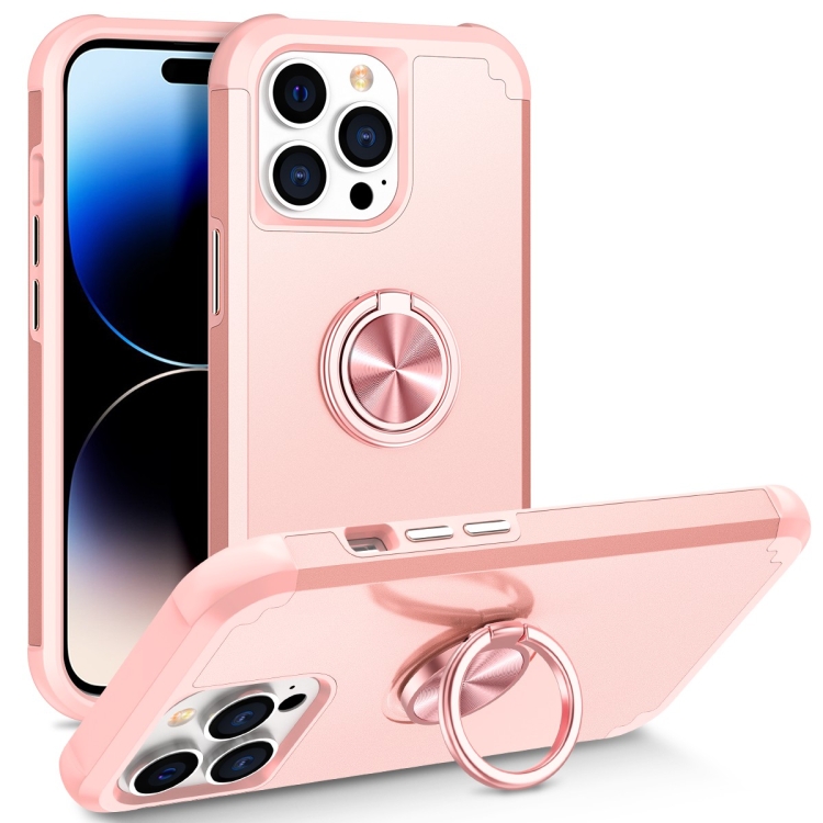 

For iPhone 14 Pro L2 Rotating Ring Holder Magnetic Phone Case(Rose Gold)