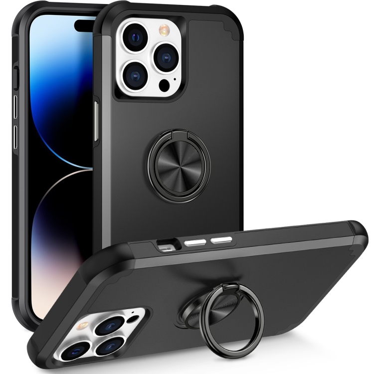 

For iPhone 14 Pro Max L2 Rotating Ring Holder Magnetic Phone Case(Black)