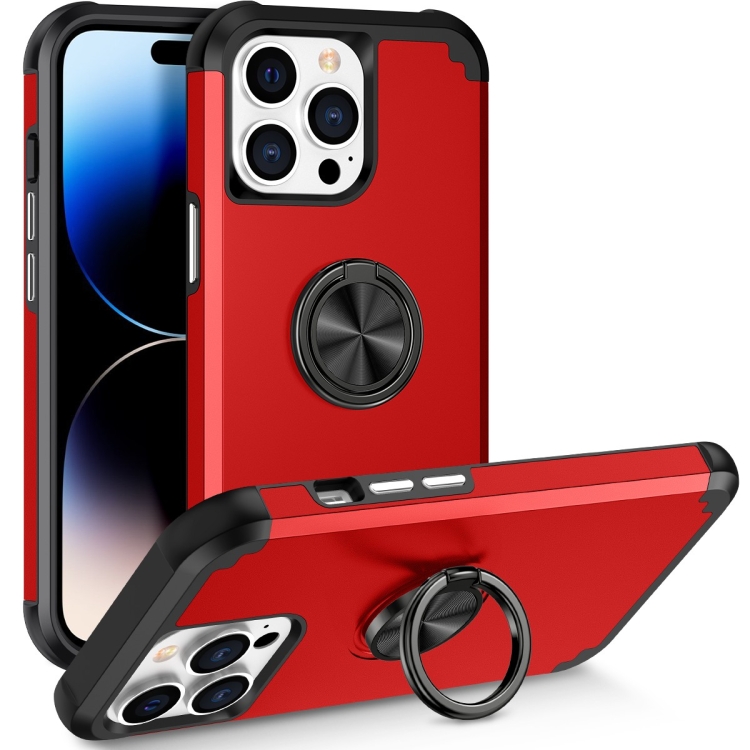 

For iPhone 14 Pro Max L2 Rotating Ring Holder Magnetic Phone Case(Red)