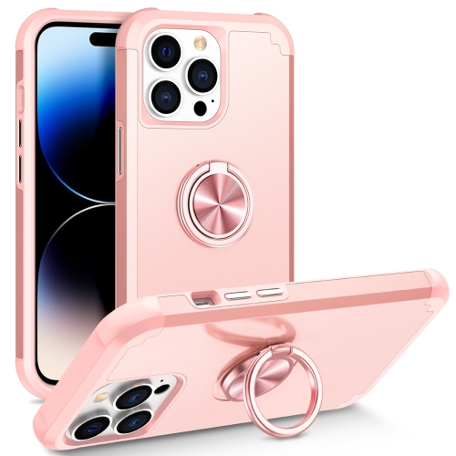 

For iPhone 14 Pro Max L2 Rotating Ring Holder Magnetic Phone Case(Rose Gold)