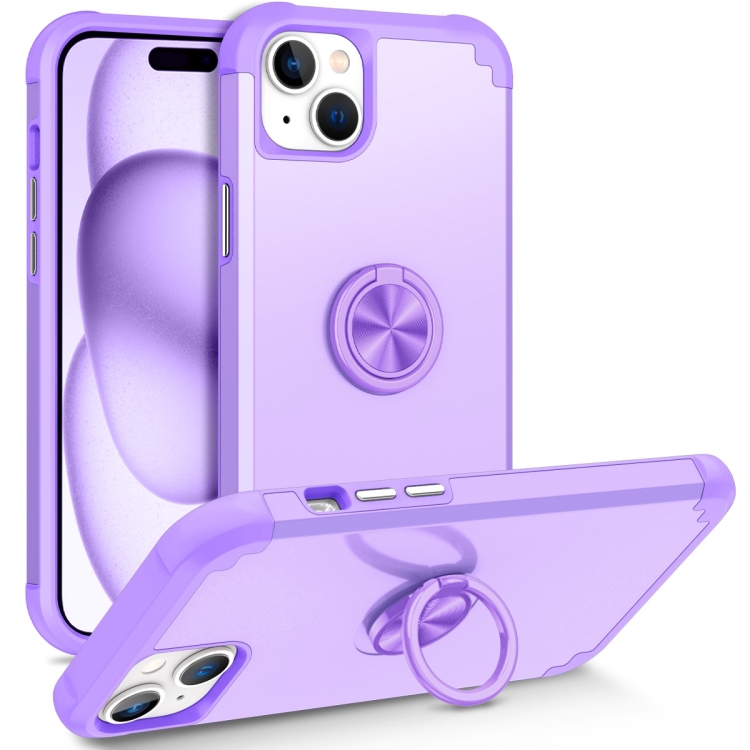 

For iPhone 15 L2 Rotating Ring Holder Magnetic Phone Case(Light Purple)