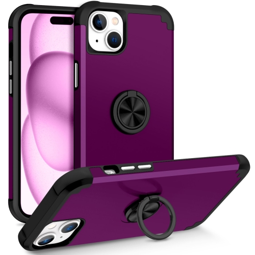 

For iPhone 15 L2 Rotating Ring Holder Magnetic Phone Case(Dark Purple)