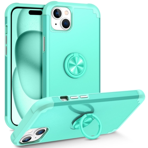 

For iPhone 15 Plus L2 Rotating Ring Holder Magnetic Phone Case(Mint Green)