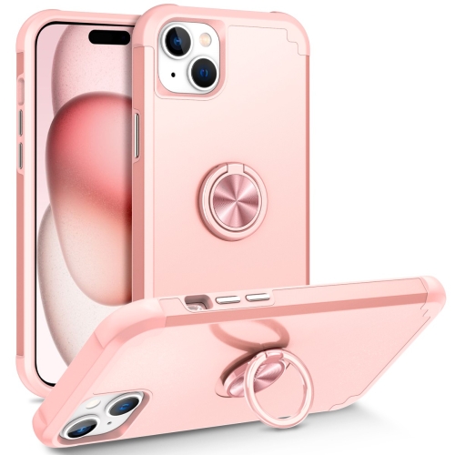 

For iPhone 15 Plus L2 Rotating Ring Holder Magnetic Phone Case(Rose Gold)