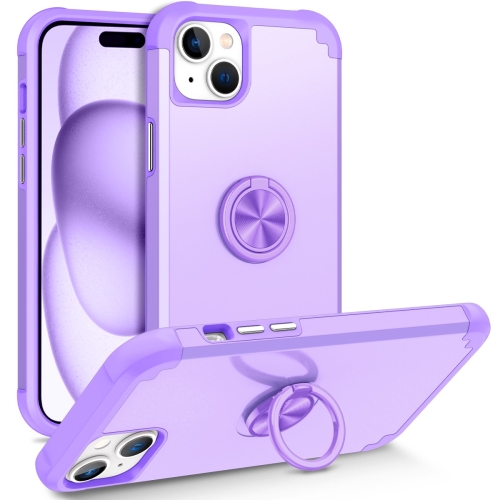 

For iPhone 15 Plus L2 Rotating Ring Holder Magnetic Phone Case(Light Purple)