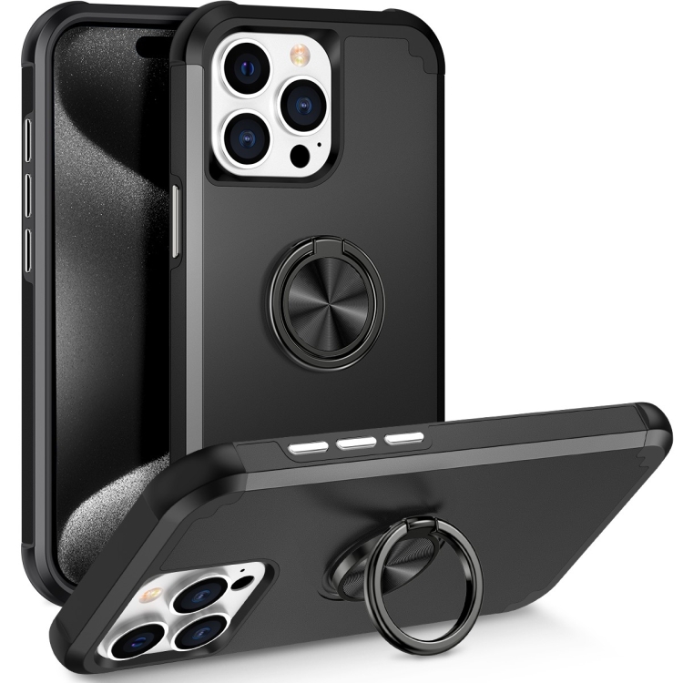 

For iPhone 15 Pro L2 Rotating Ring Holder Magnetic Phone Case(Black)