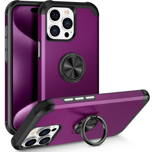 

For iPhone 15 Pro L2 Rotating Ring Holder Magnetic Phone Case(Dark Purple)