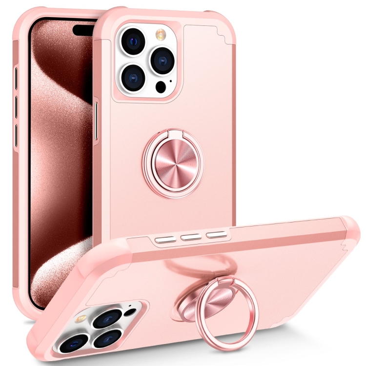 

For iPhone 15 Pro Max L2 Rotating Ring Holder Magnetic Phone Case(Rose Gold)