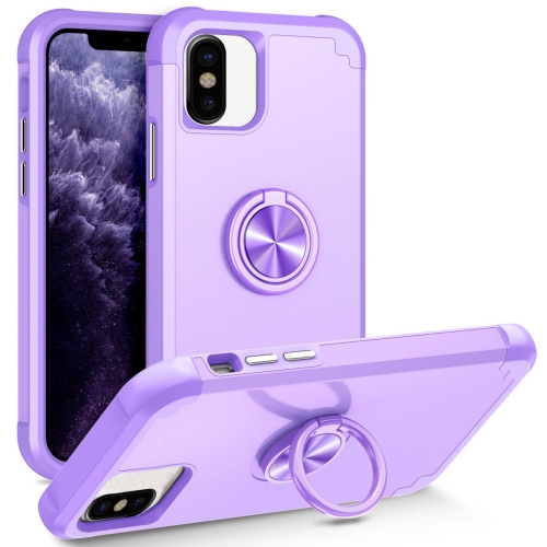 

For iPhone X / XS L2 Rotating Ring Holder Magnetic Phone Case(Light Purple)
