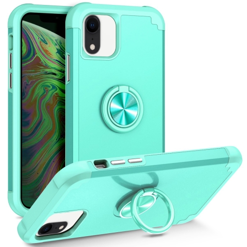 

For iPhone XR L2 Rotating Ring Holder Magnetic Phone Case(Mint Green)