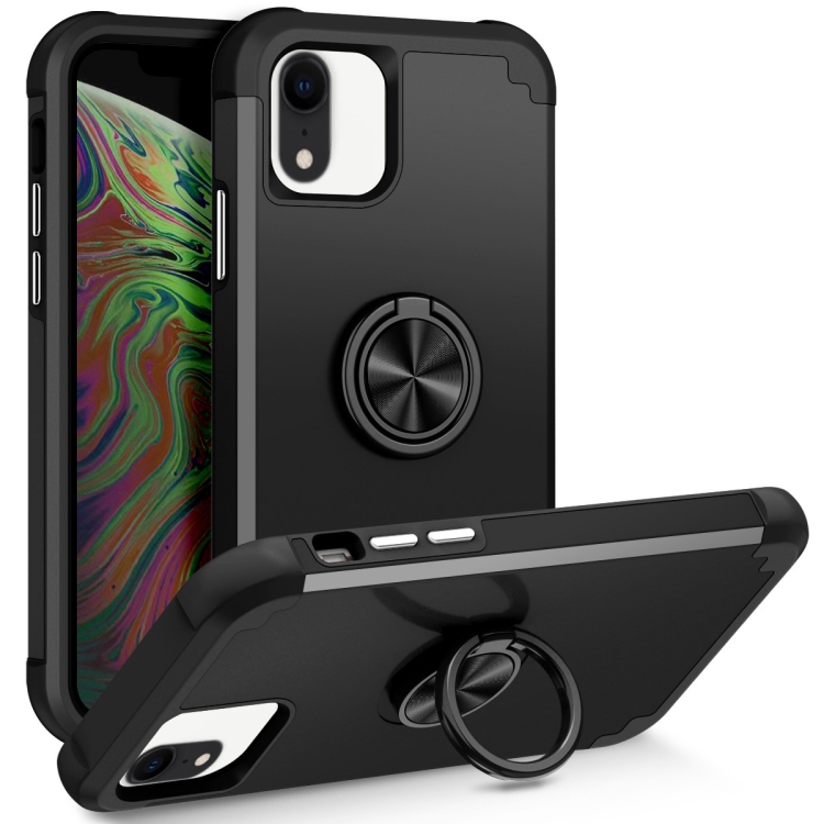 

For iPhone XR L2 Rotating Ring Holder Magnetic Phone Case(Black)