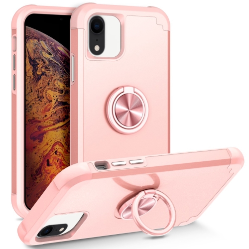 

For iPhone XR L2 Rotating Ring Holder Magnetic Phone Case(Rose Gold)