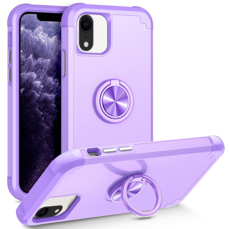 

For iPhone XR L2 Rotating Ring Holder Magnetic Phone Case(Light Purple)