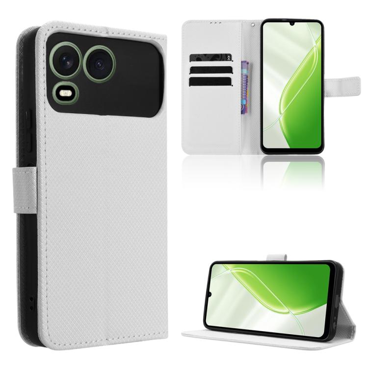 For itel A200 4G / A200+ 4G Diamond Texture Leather Phone Case(White)