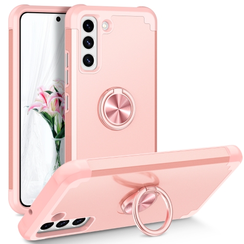 

For Samsung Galaxy S22 5G L2 Rotating Ring Holder Magnetic Phone Case(Rose Gold)