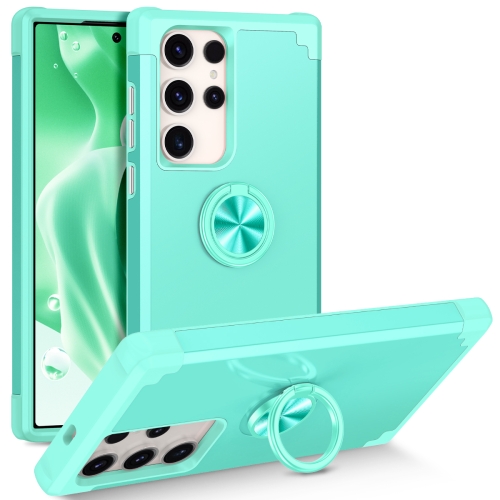 

For Samsung Galaxy S22 Ultra 5G L2 Rotating Ring Holder Magnetic Phone Case(Mint Green)