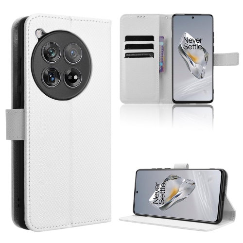 

For OnePlus 12 Diamond Texture Leather Phone Case(White)