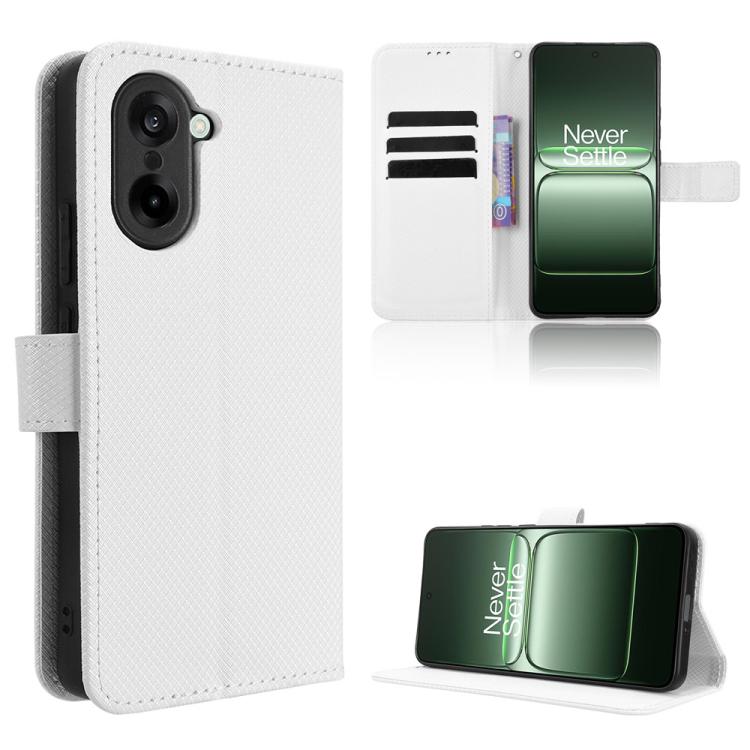 

For OnePlus Ace 5 Racing 5G Diamond Texture Leather Phone Case(White)