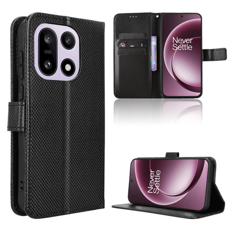 

For OnePlus 15 Diamond Texture Leather Phone Case(Black)