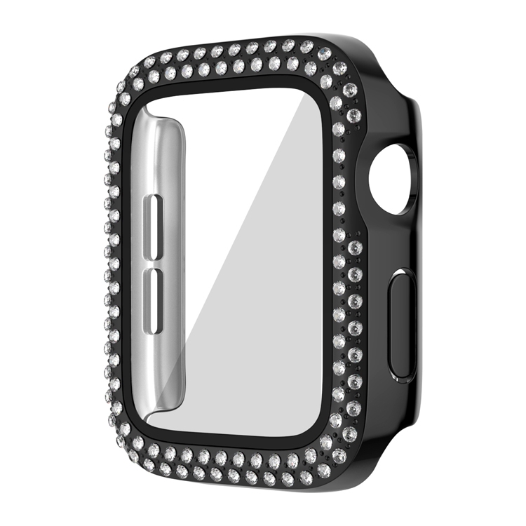 

For Apple Watch Series 3 / 2 / 1 42mm Plating Dual-Row Diamond PC Watch Case with Film(Black)