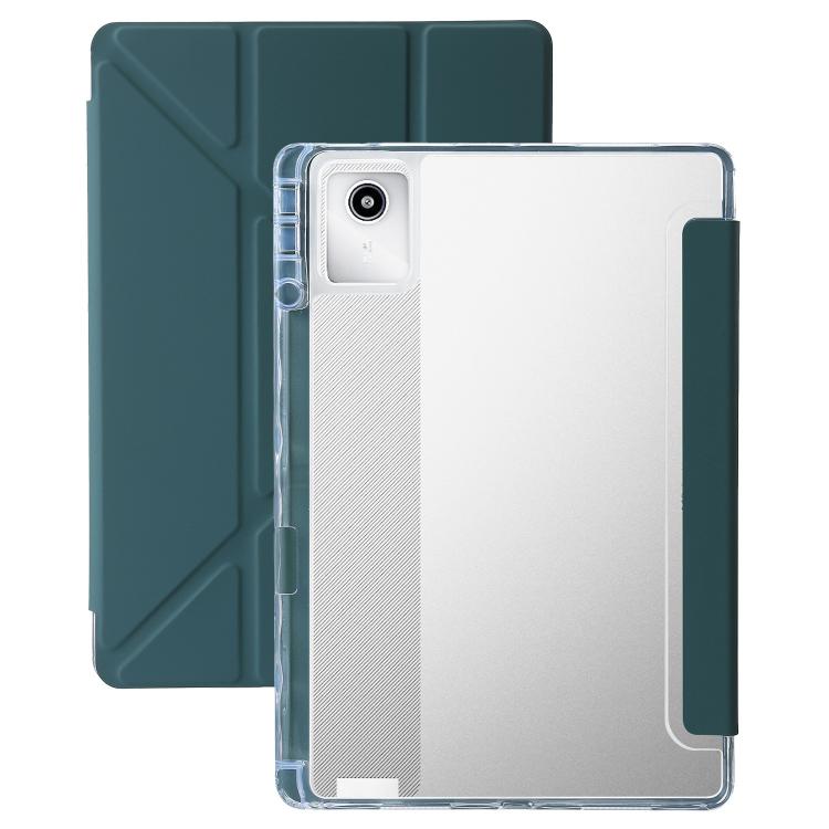 

For Lenovo Xiaoxin Pad 11 2025 Clear Acrylic Deformation Leather Tablet Case(Deep Green)