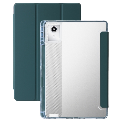 

For Lenovo Tab M11 /Xiaoxin Pad 11 2024 Clear Acrylic 3-Fold Leather Tablet Case(Deep Green)
