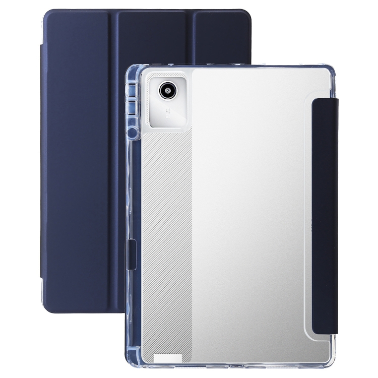 

For Lenovo Tab M11 /Xiaoxin Pad 11 2024 Clear Acrylic 3-Fold Leather Tablet Case(Dark Blue)