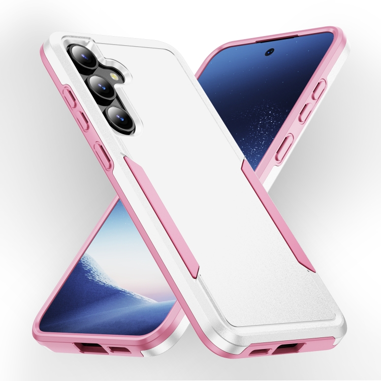 

For Samsung Galaxy S24+ 5G Pioneer Armor Heavy Duty PC + TPU Phone Case(White+Pink)