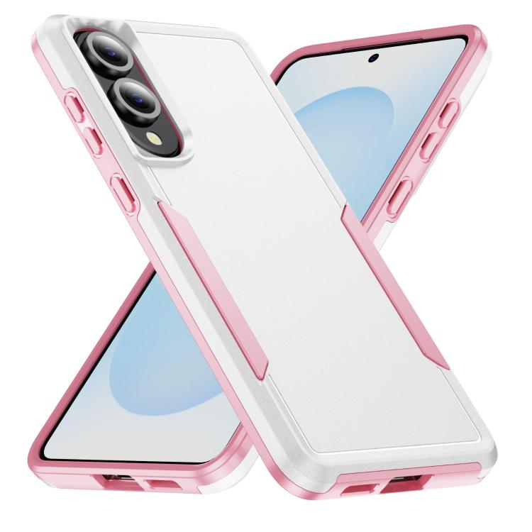 

For Samsung Galaxy S25 Edge 5G Pioneer Armor Heavy Duty PC Hybrid TPU Phone Case(White+Pink)