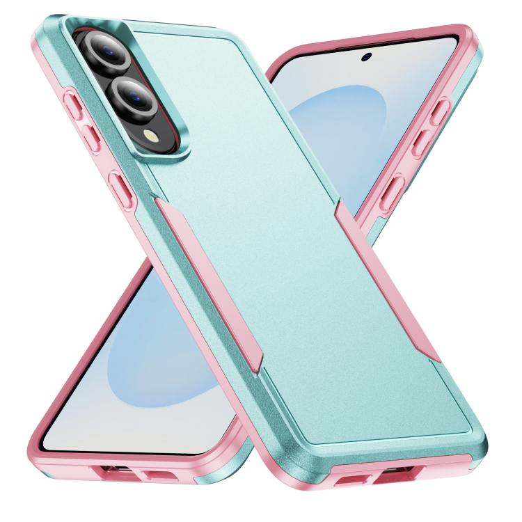 For Samsung Galaxy S25 Edge 5G Pioneer Armor Heavy Duty PC Hybrid TPU Phone Case(Green+Pink)