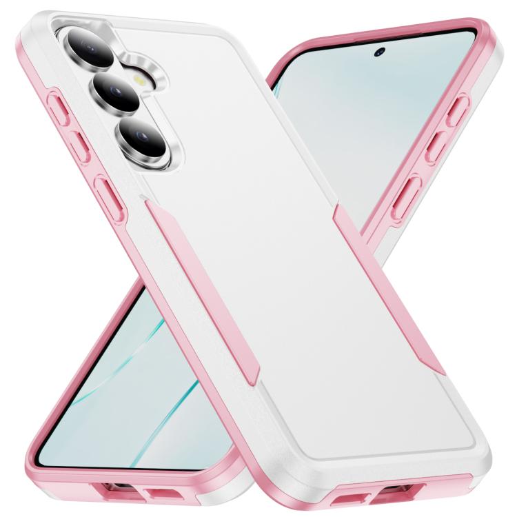 For Samsung Galaxy S26+ 5G Pioneer Armor Heavy Duty PC Hybrid TPU Phone Case(White+Pink)