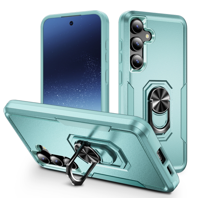

For Samsung Galaxy S24+ 5G Pioneer Armor Heavy Duty PC + TPU Phone Case with Holder(Green)