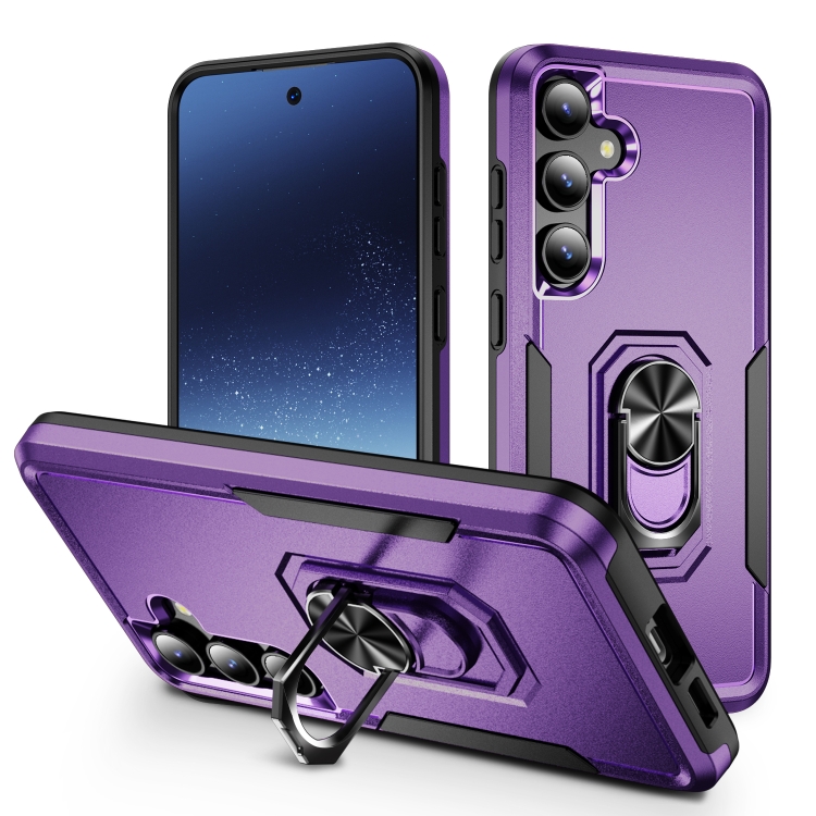 

For Samsung Galaxy S24 5G Pioneer Armor Heavy Duty PC + TPU Phone Case with Holder(Purple+Black)