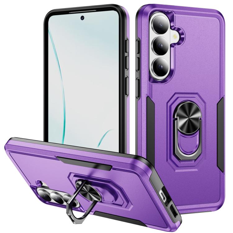 

For Samsung Galaxy S26 5G Pioneer Armor Heavy Duty PC Hybrid TPU Phone Case with Holder(Purple+Black)
