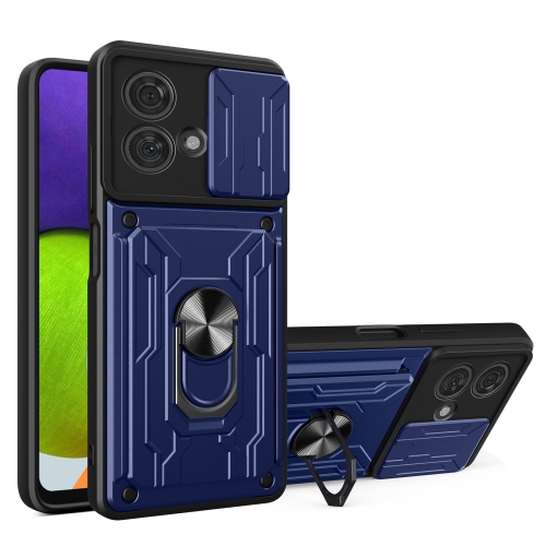 

For Motorola Edge 40 Neo 5G Sliding Camshield TPU+PC Phone Case with Card Slot(Blue)