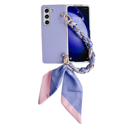 

For Samsung Galaxy Z Fold3 5G Metal Patent Leather Phone Case with Scarf Bracelet(Purple)